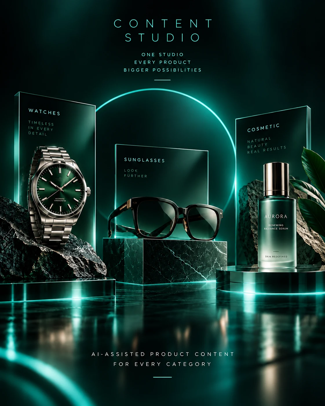 Content Studio premium watch, eyewear and cosmetics campaign samples